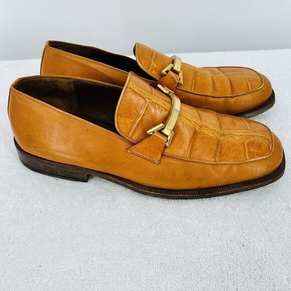 Matteo Mossimo Genuine Alligator Yellow Got it Loafers Size 10 - Picture 1 of 5